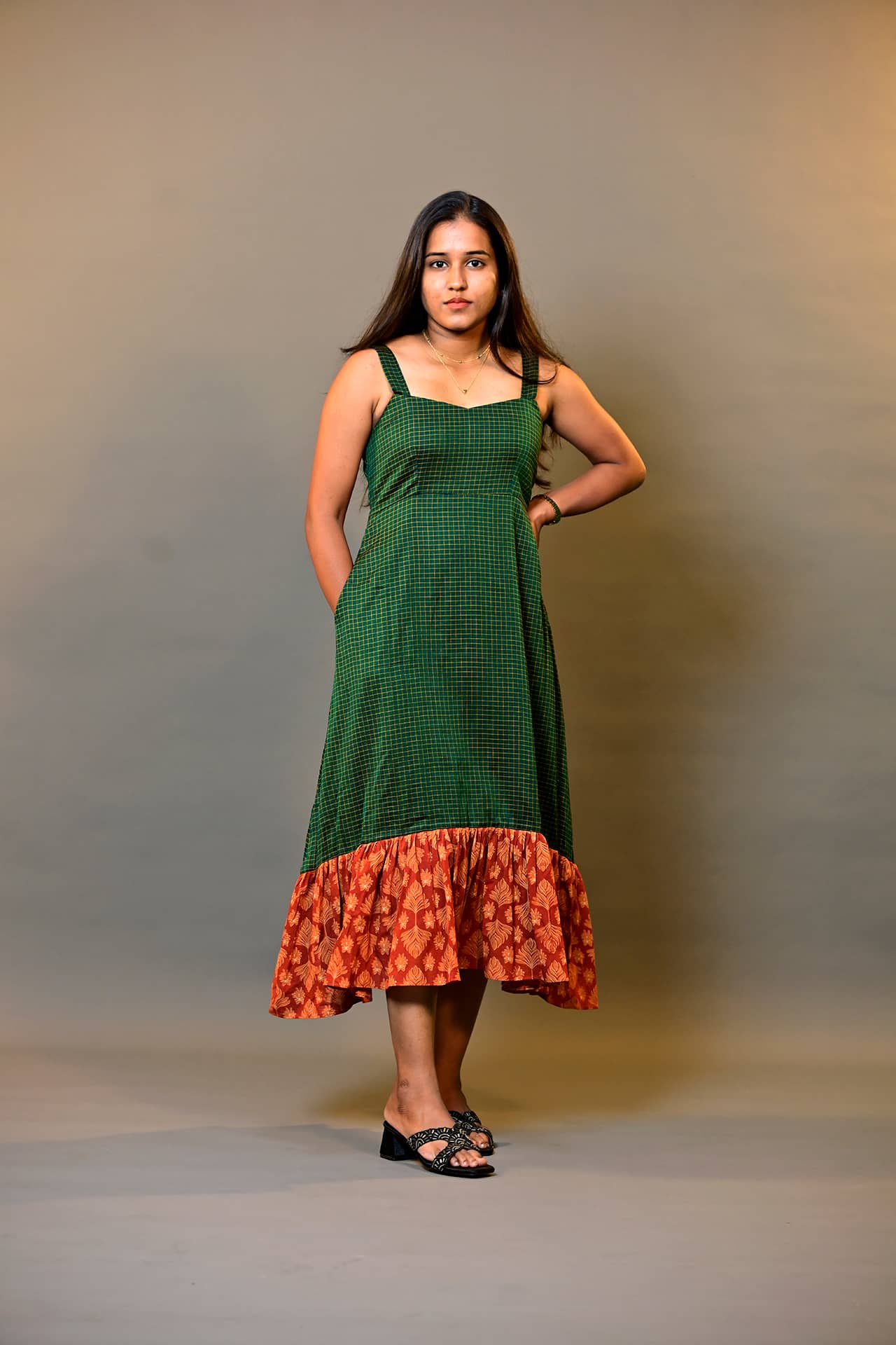 Leaf-Print Tiered Dress