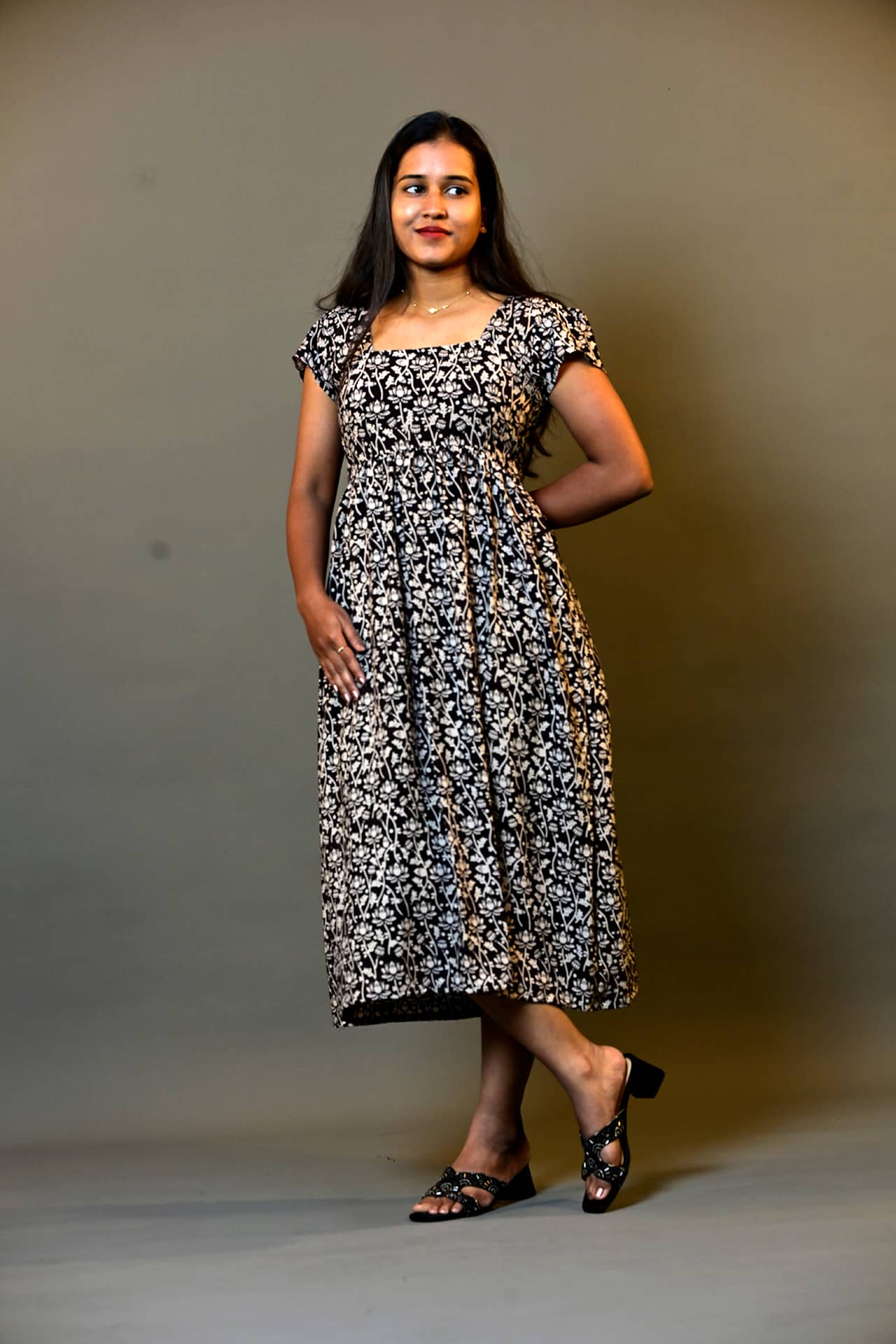 Lotus Square-Neck Midi Dress