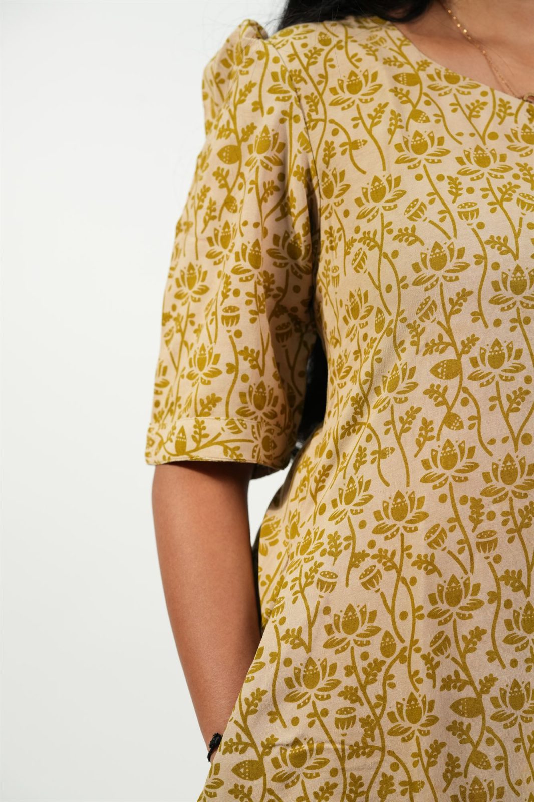Hem-Tiered Aline Dress (Cream - Golden Lotus)
