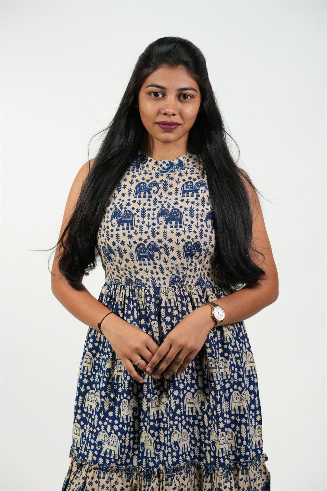 Halter Neck Tiered Dress (Blue-Elephant)