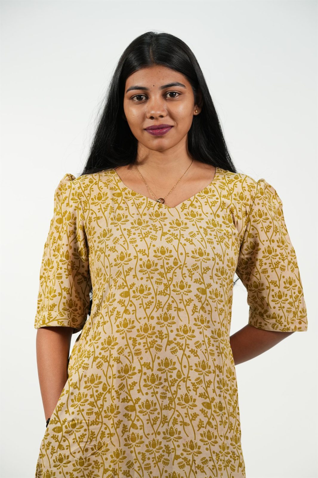 Hem-Tiered Aline Dress (Cream - Golden Lotus)