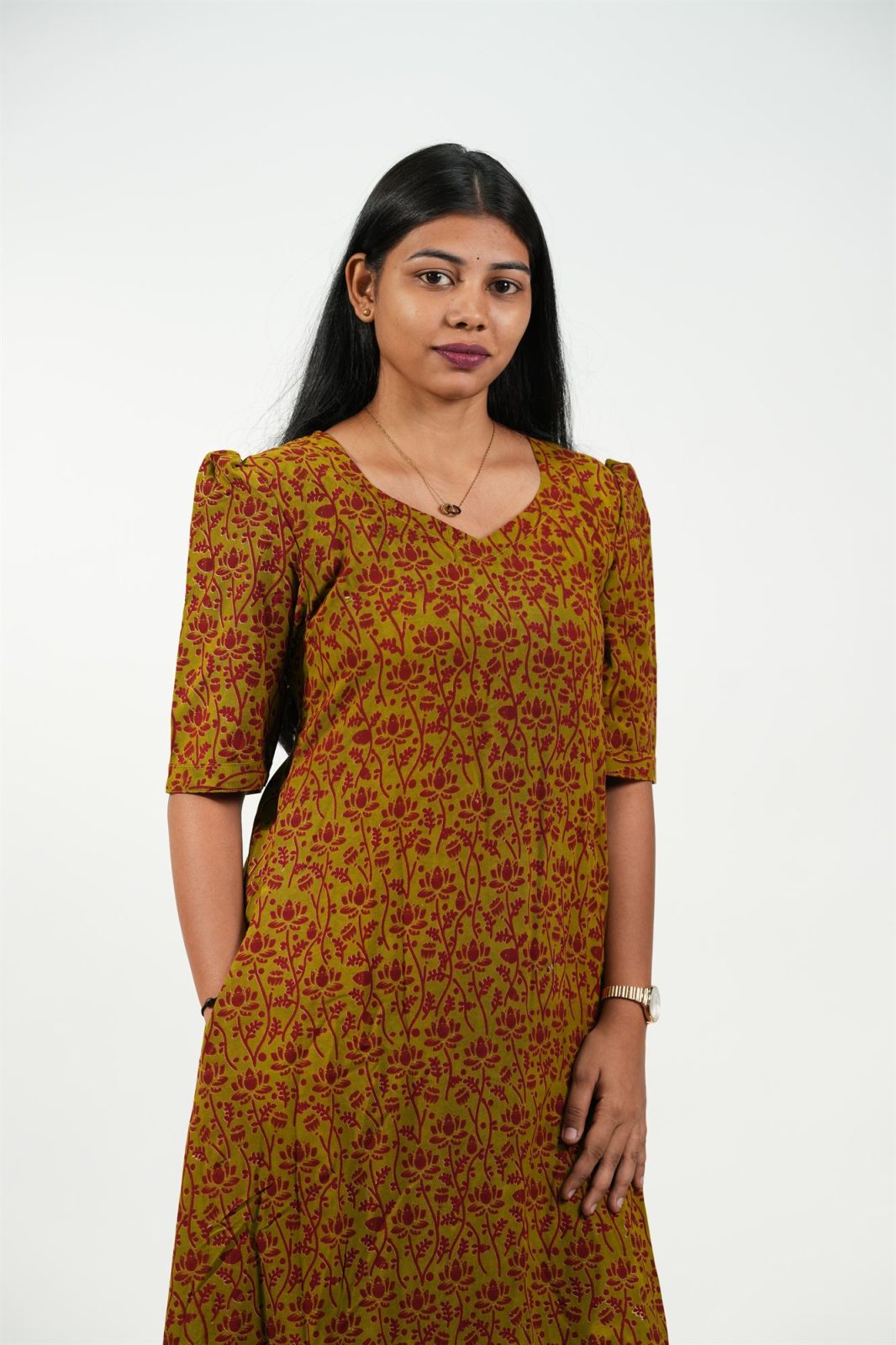 Hem-Tiered Aline Dress (Olive - Red Lotus)