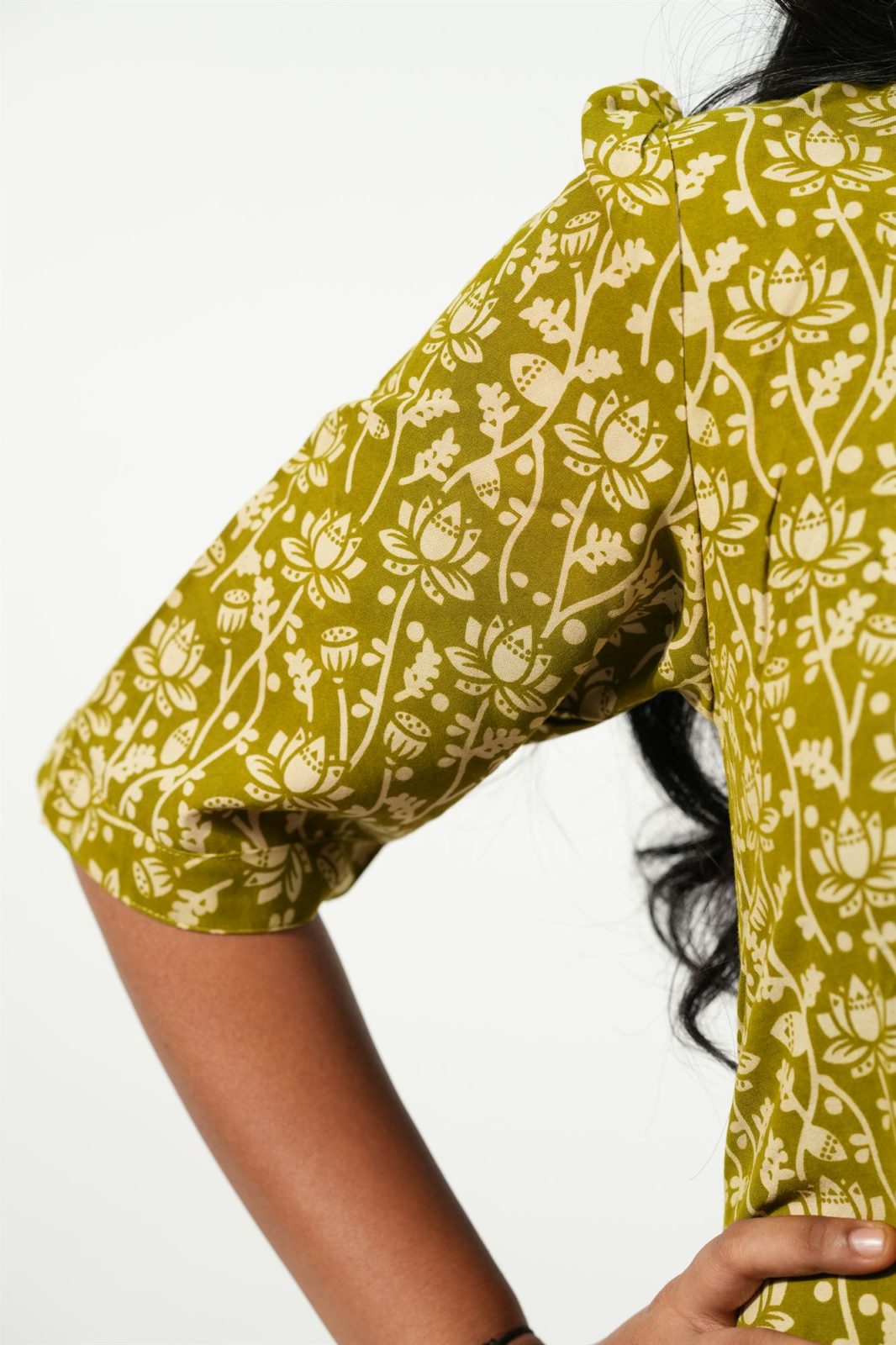 Hem-Tiered Aline Dress (Green-Cream Floral)