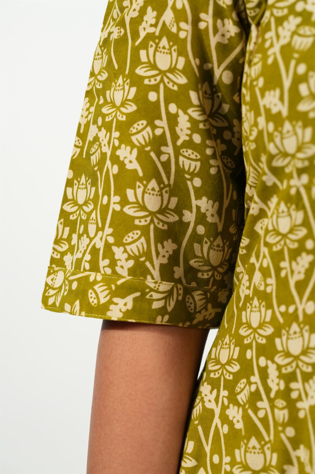 Hem-Tiered Aline Dress (Green-Cream Floral)