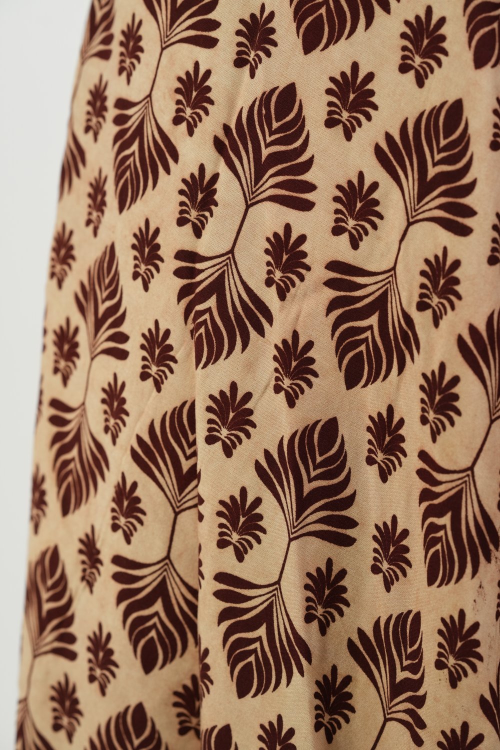 Aline Ruched Puff-Sleeve Dress (Cream-Brown Floral)