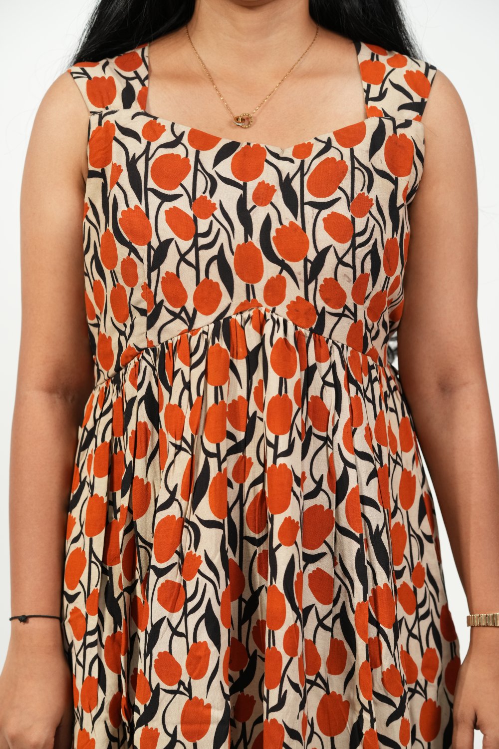 Caphands Alia-Cut Dress (Cream - Orange Floral)