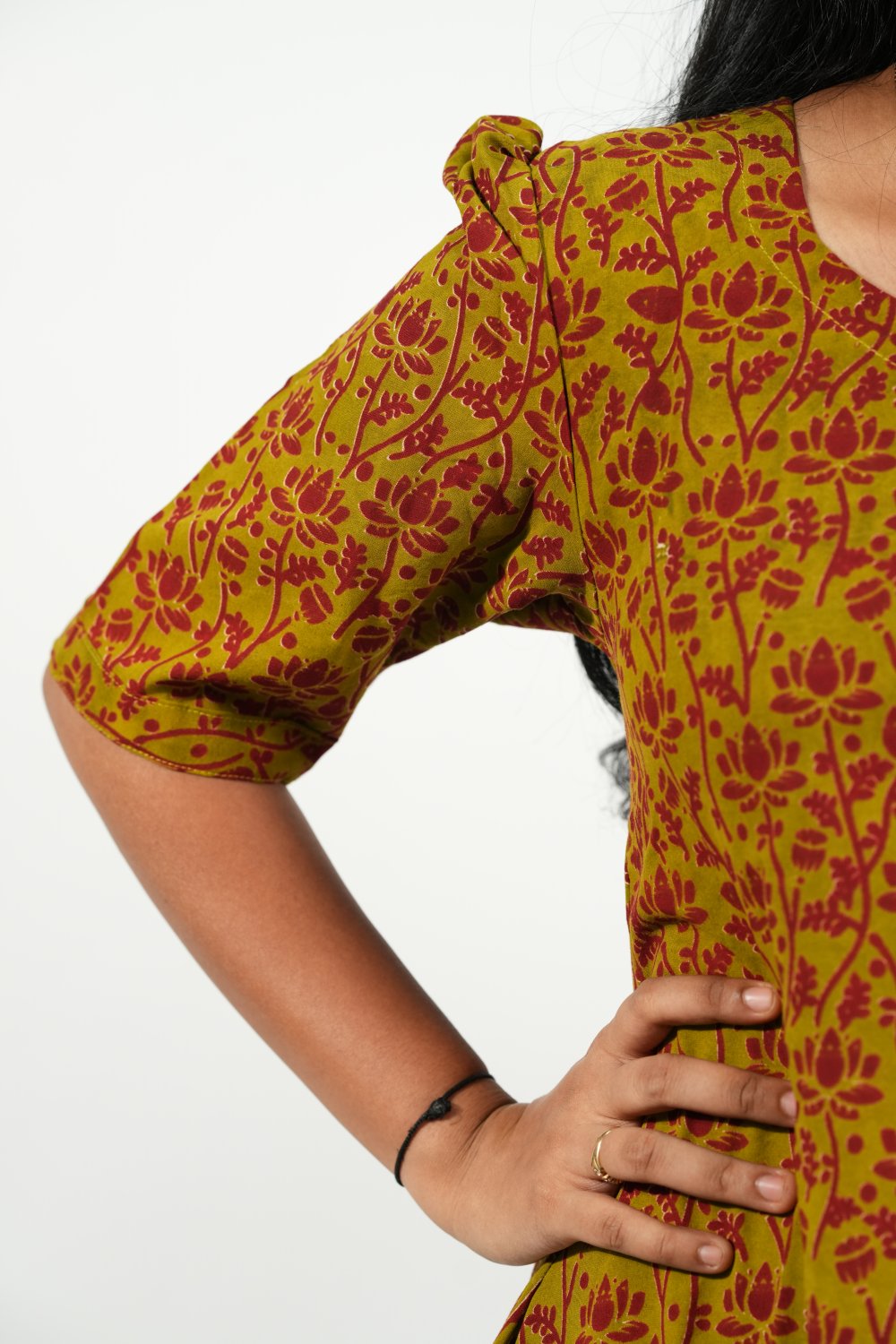 Hem-Tiered Aline Dress (Olive - Red Lotus)