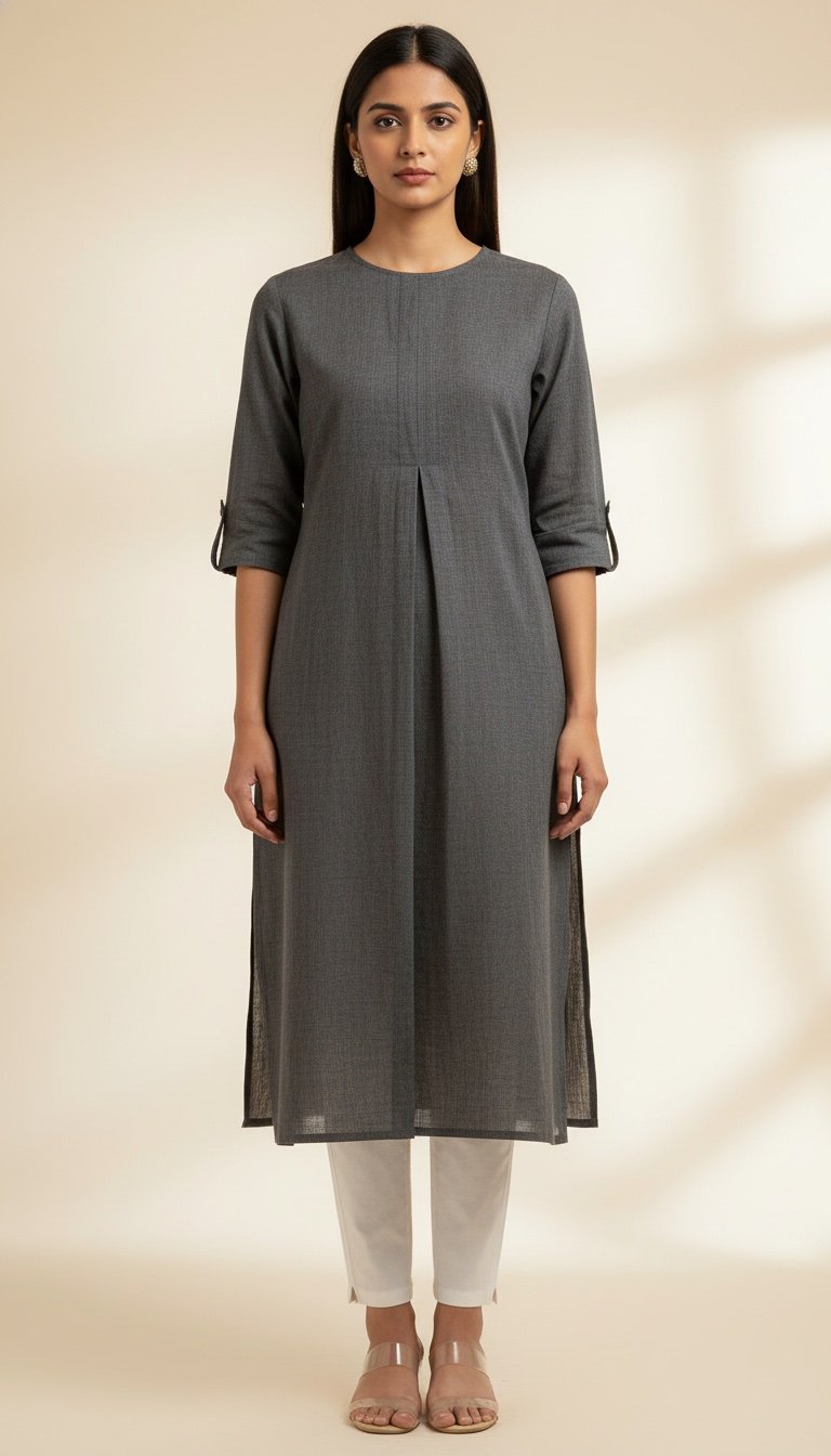 Charcoal Handloom Straight Kurta
