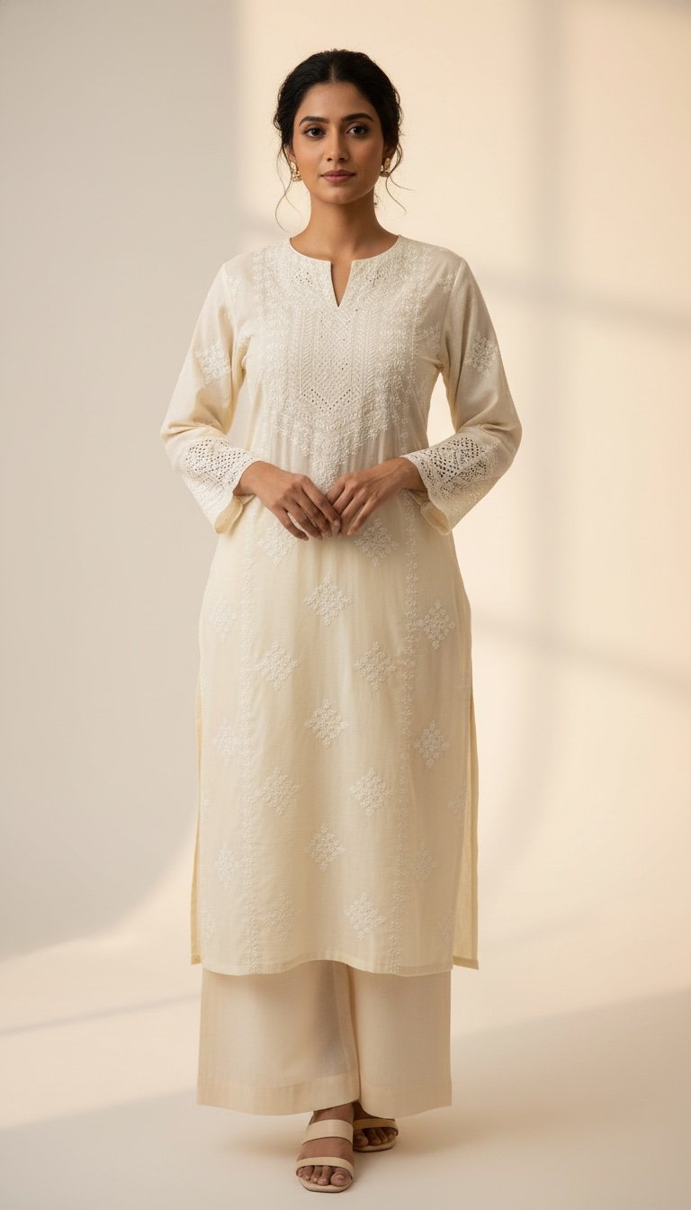 Cream Chikankari Kurta